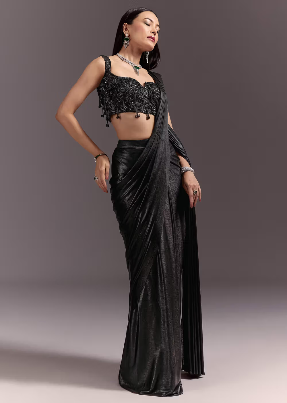 Metallic Noir Drape Saree β¨π€π